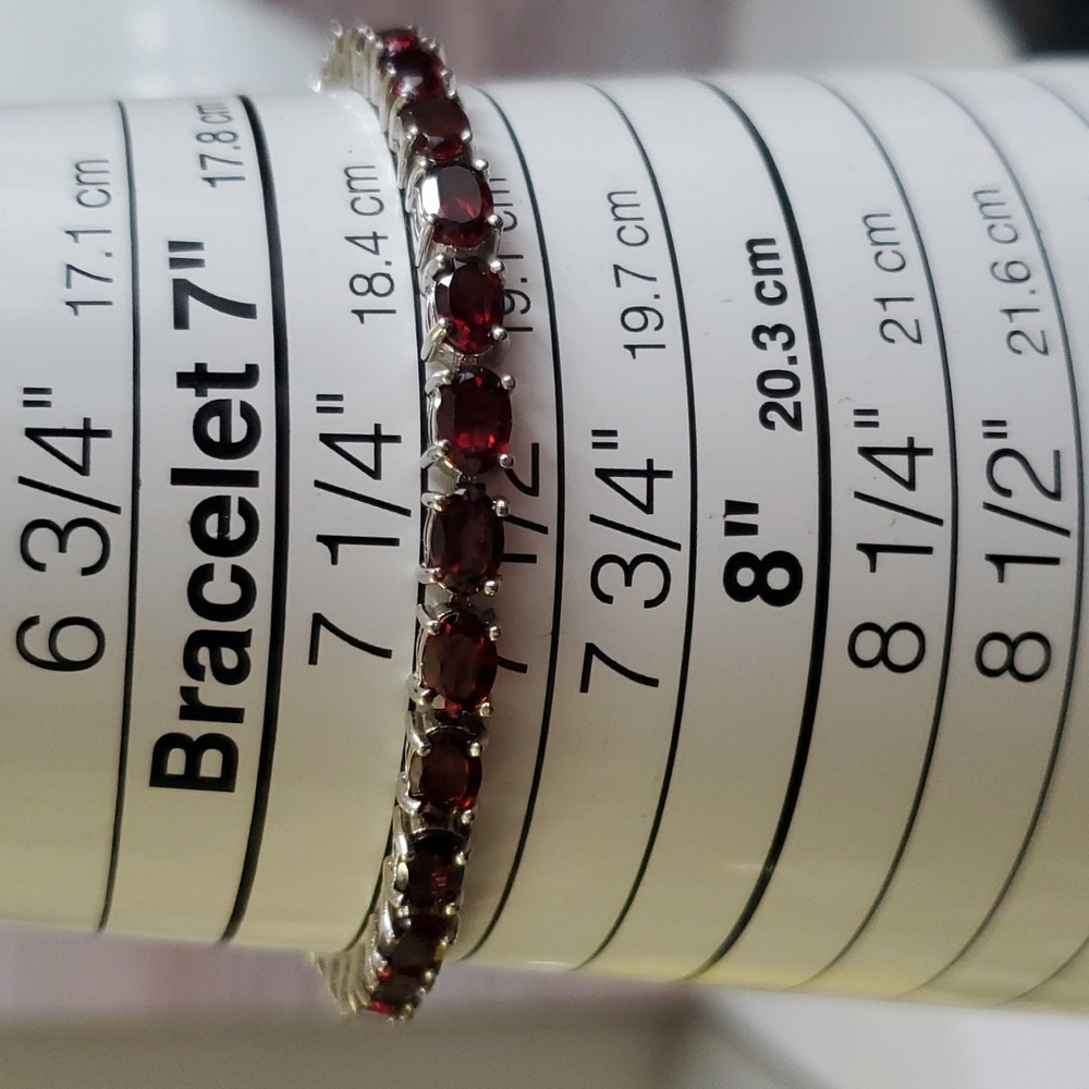 Sterling Silver 925 Deep Garnet Tennis Bracelet - Picture 5 of 10